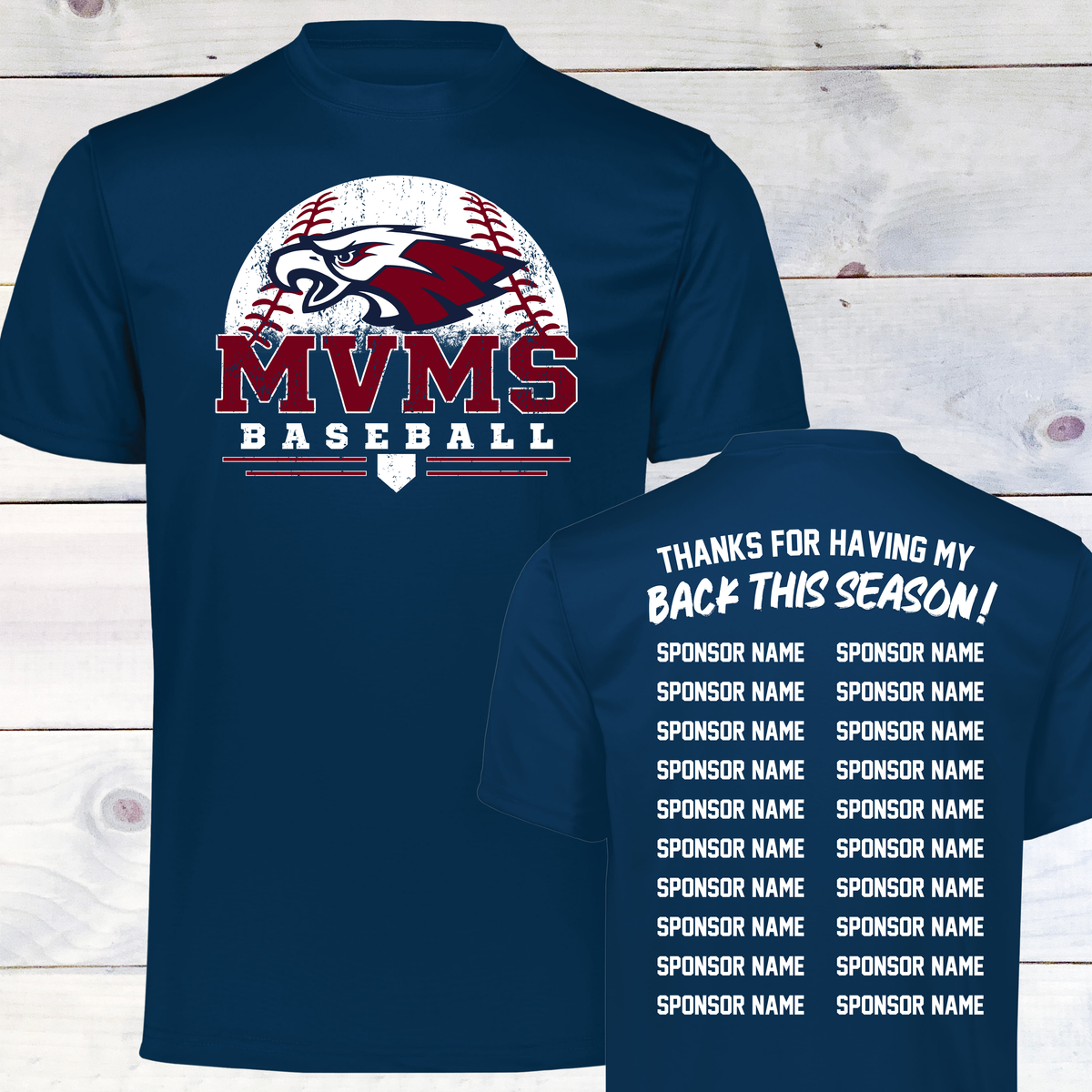 MVMS Baseball Thanks for Having My Back shirt mockup